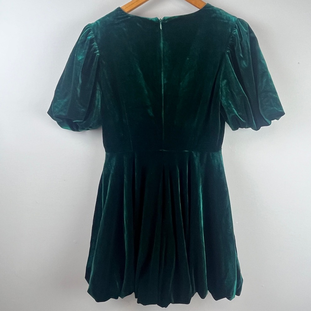 2/$20 The Vintage Shop Emerald Green Velvet V-Neck Puffle Sleeve Dress Small - Picture 3 of 6